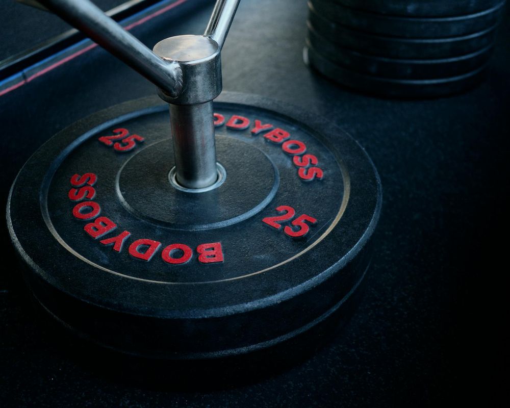 Detailed view of gym weights and equipment in a natural light setting